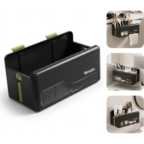1 Pièce Boîte de Rangement Mural Pliable Noir Plastique Sans Perçage 32 x 16 x 17 cm Bureau Cuisine Salon Domicile Télétravail (1/4)