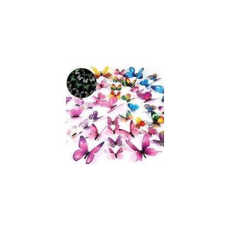 48 mariposas decorativas fosforescentes 3D luminosas para paredes y techos, desmontables. - Crezuo