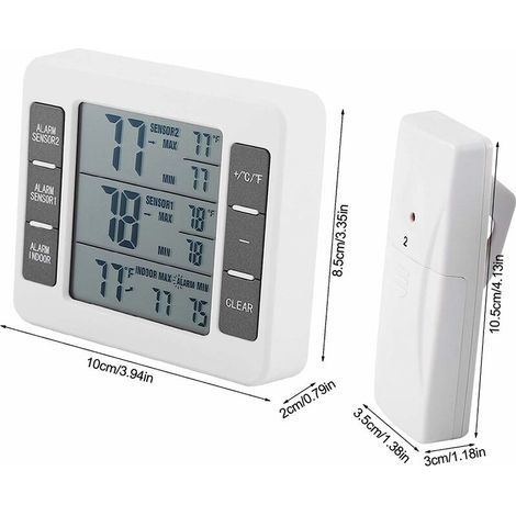 Digitales Kühlschrank-Gefrierschrank-Thermometer mit akustischem Alarm und drahtlosem Sensor (Min./Max.-Anzeige) (1/4)