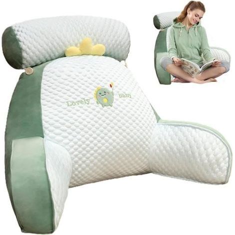 Reading pillow for bed, lumbar support cushion, comfortable backrest, back pillow, green.