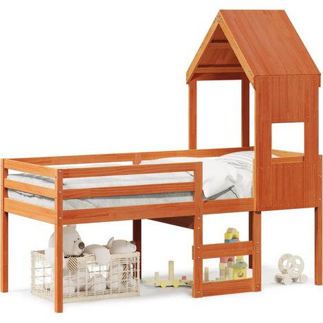 Maison Exclusive - Hochbett mit Dach Wachsbraun 75x190 cm Massivh