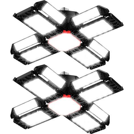 LED Lampe d'atelier Eclairage de garage 2 PCS,Plafonnier déformable avec 12 Panneaux Réglables - E26 / E27 Bay Light pour cave magasin atelier (1/4)
