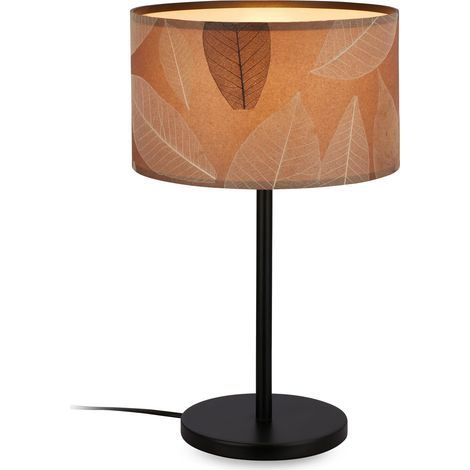 Lampe de table avec décor de feuilles, interrupteur à fil, E27, max. 10W, boho, aesthetic, lampe de chevet, lampe déco couloir, bureau, lecture, salon, 25x41,5 cm, couleur café (1/5)