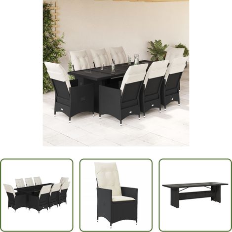 vidaXL Relaxsessel - 9-tlg. Garten-Bistro-Set mit Kissen Schwarz Poly Rattan (1/5)