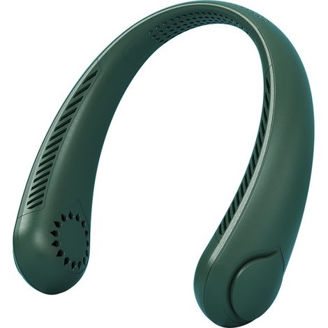 Mini ventilateur de cou sans fil USB, brise rafraîchissante 360°, trois niveaux de puissance, couleur vert sapin, rechargeable (1/5)