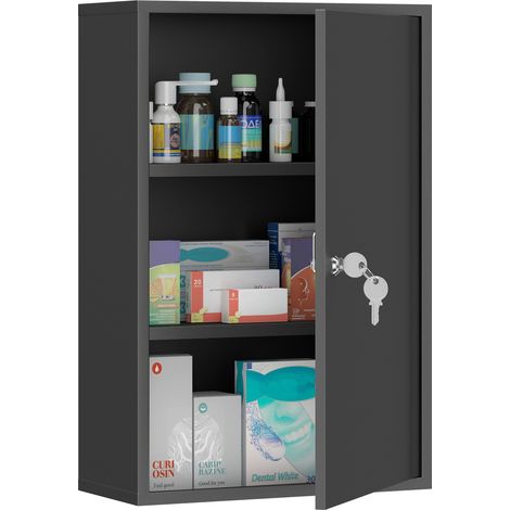 Armoire à pharmacie - kleankin - 2 étagères 3 niveaux verrouillable meuble rangement - métal - 40x18x60cm - noir (1/5)