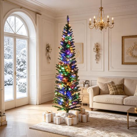 Albero di Natale artificiale 180 cm verde con 150 LED multicolore e base in acciaio (1/5)