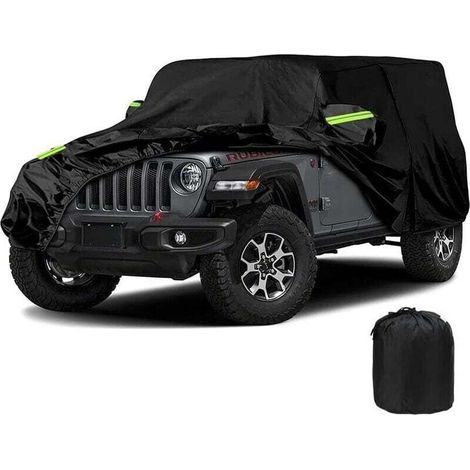 Telo copriauto impermeabile per Jeep Wrangler 2 porte CJ, YJ, TJ e JK, telo copriauto completo da garage in tessuto 210D con cinghie antivento (nero, 2 porte)