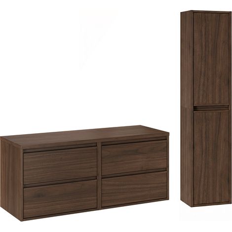 Doppelwaschtisch und Hängesäule 120cm Edmé mit 4 Schubladen, Holzoptik (1/5)