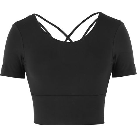 Femme été sexy top sport manches courtes yoga fitness entraînement vêtements accessoires noir M (1/5)
