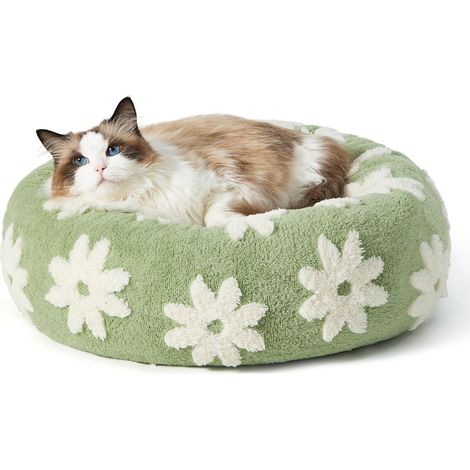 Small Dog Bed - Round Cat Beds for Indoor Cats Calming Pet Beds, Cute Modern Beds with Jacquard Shaggy Plush & Anti Slip Bottom, 20 Inch, Green,XS (20x20x6)