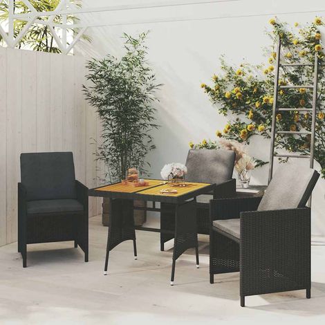 Table d'extérieur Table de salon de jardin - Noir 70x70x72 cm Résine tressée et acacia BV839126 - BonneVie (1/4)