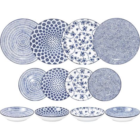 Service de table 12 pièces Armonia bleu, assiettes en porcelaine pour 4 personnes (1/3)