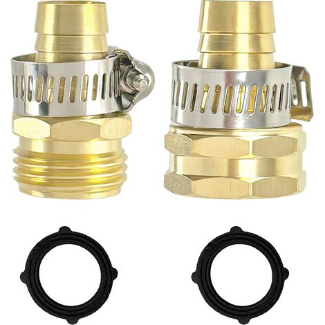 Conector rápido de manguera de latón de 5/8", abrazadera de acero inoxidable, paquete de 2 (1/5)
