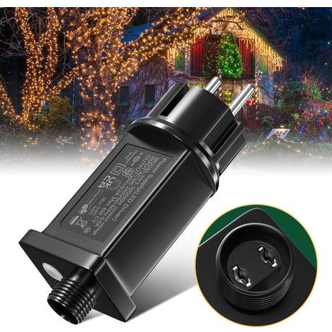 Trasformatore LED Tobebright 31V 6W, alimentatore LED a bassa tensione IP44 con 8 modalità, timer e funzione memoria, adattatore di ricambio per luci a tenda natalizie. (1/4)