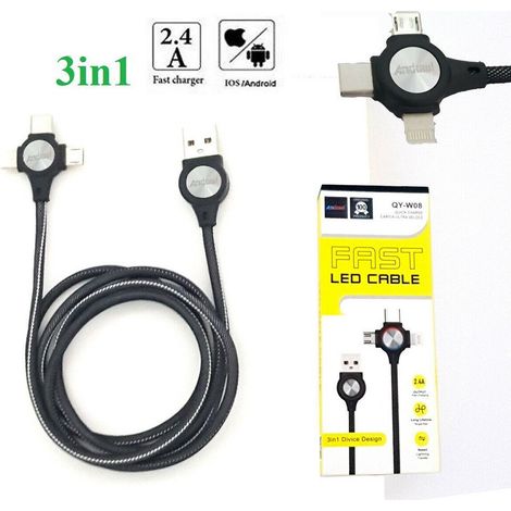 Trade Shop - 3-in-1-Micro-USB-Daten-Ladekabel Lightning Typ C Smartphone 2,4 A Schnellladung - (1/4)