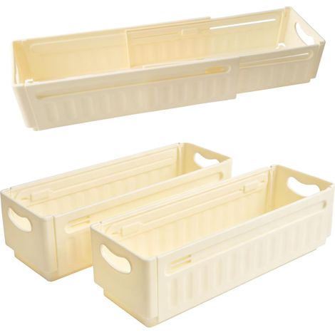 Lot de 3 Boîte De Rangement En Plastique Petit Panier De Rangement Cuisine Empilable Paniers Et Boîtes De Rangement Tiroir Pour Salon Chambre à Coucher Salle De Bain Beige (1/5)