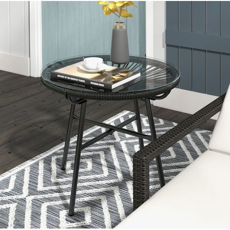 Mesa jardín auxiliar ratán con cristal 50x50 cm OKMYHOME (1/4)