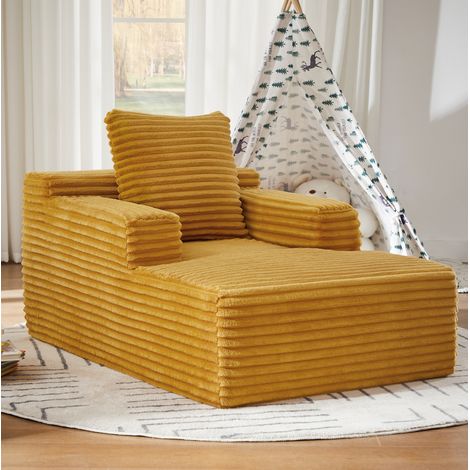 Chaiselongue gelb aus Cord mit Schlaffunktion und Polsterung aus Schaumstoff und Taschenfederkern (1/5)