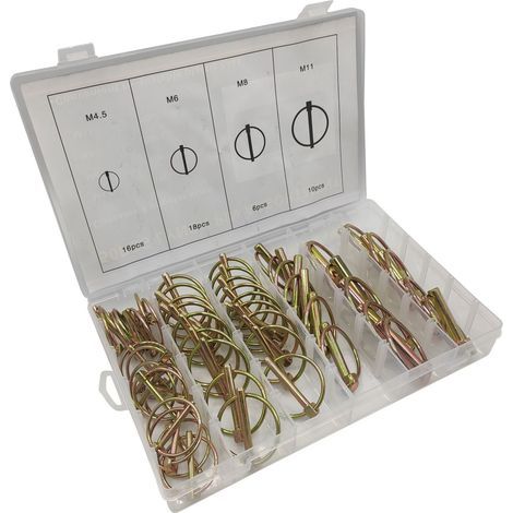 50pcs Lynch Pin with Ring for Farm Tractor Trailer，Round Safety Clip Pins Assortment 4.5-6-8-11mm Galvanized Steel