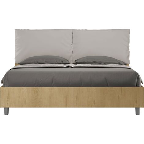 Letto matrimoniale contenitore 160x190 Quercia cuscini similpelle tortora Egos Antea