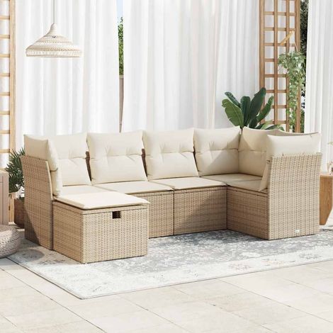vidaXL Juego de sofás jardín con cojines 6 pzas ratán sintético beige (1/5)