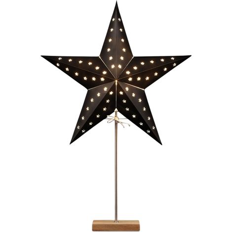 Papierstern Lampe schwarz für E14 Glühbirnen - 69 cm - Weihnachtstern Tischlampe auf Fuß - Weihnachts Deko Beleuchtung Advent Winter Stimmungsleuchte Tischleuchte