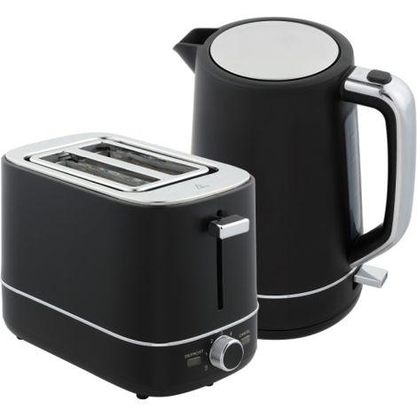 Fast Boil Kettle and 2 Slice Toaster Set,1.7L Capacity,3000W Power,6 Browning Levels,Defrost and Reheat,Sleek Black Finish.