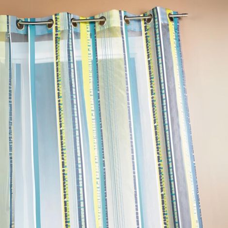Voilage en organza jacquard à rayures verticales colorées Bleu Pétrole 140x260 cm