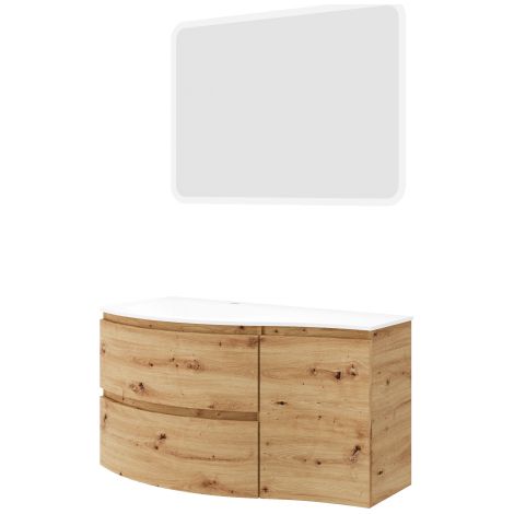 Meuble de salle de bain suspendu 105 cm en bois de chêne doré avec vasque - Arona - Standard