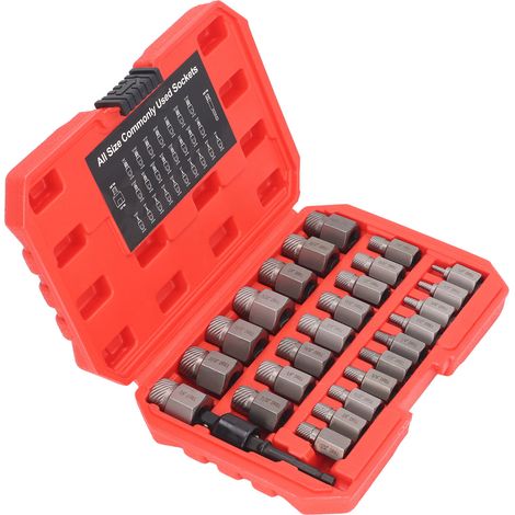 Lot de 27 extracteurs de vis cassées hexogonaux en acier chrome molybdène avec douille et boîte, outil d'enlèvement de vis pour réparation et entretien (1/5)