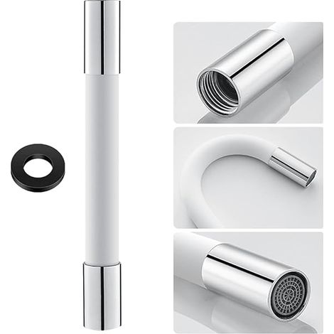 Tuyau d'Extension de robinet de forme universelle avec bulleur de filtre (avec joint d'étanchéité) Rotation à 360°, 30cm Blanc (1/4)
