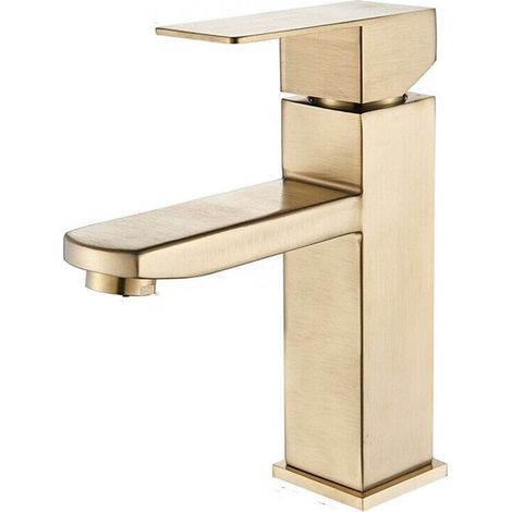 Brushed Gold Basin Faucet (Brushed Gold), Bathroom Sink Faucet, Pipes Included (1/5)