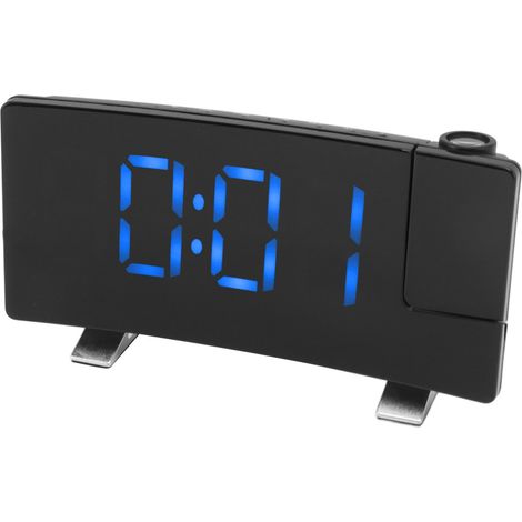 Radiowecker mit Projektion, LED-Anzeige, gebogenem Bildschirm, Digitalwecker, schwarzes Gehäuse, blaue Beschriftung (1/5)