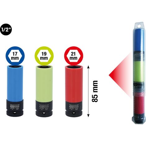 KS Tools 1/2 Alu-Felgen Kraft-Stecknuss-Satz robust, 3-tlg in Kunstoffrohr (1/3)
