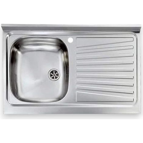Lavello lavandino cucina con vasca appoggio e gocciolatoio a destra in acciaio - 80x50 cm