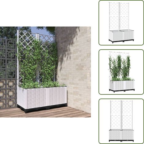 Jardinière avec treillis Blanc 80x40x136 cm PP - Jardinierre Murale - Pot Plante Grimpante - Support Vignes - Pot Fleuri Extérieur - Décoration Jardin (1/5)