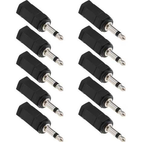 Lot de 10 adaptateurs mono 3,5 mm vers stéréo femelle vers mâle 2 en 1 pour casque de téléphone portable, casque d'ordinateur (noir)