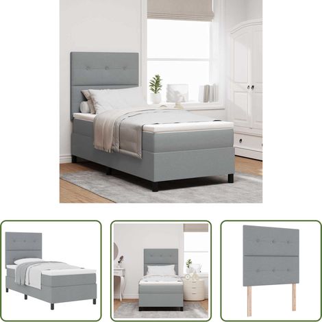 Matelas ferme-moyen -  Lit à ressorts avec matelas Gris clair 90 x 190 cm tissu (1/5)