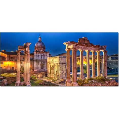 Lupia - Quadro moderno su Tela Canvas DEEP 65X143 cm, con paesaggi e localismi italiani, per casa, soggiorno, capezzale camera da letto, hotel, ufficio, ROMA - FORO ROMANO NIGHT (1/4)