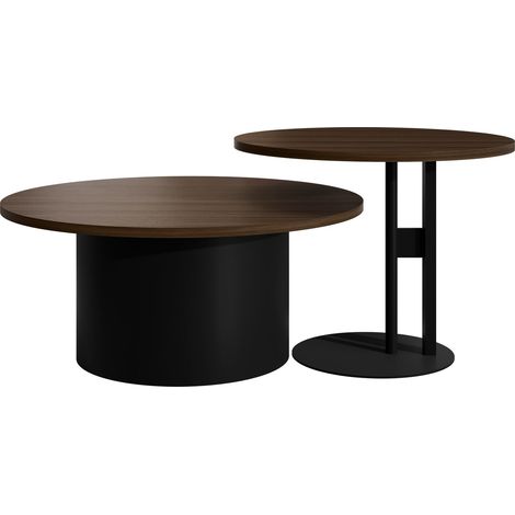 Conjunto mesa de centro Oswego 159, Nogal, 33x0x0cm, Diámetro: 75, Aglomerado laminado, Redonda