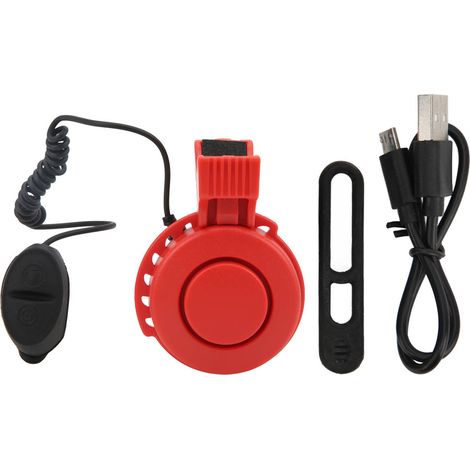 Klaxon de Vélo Électrique USB Rechargeable Imperméable pour VTC, VTT, Scooter et Guidon Rouge