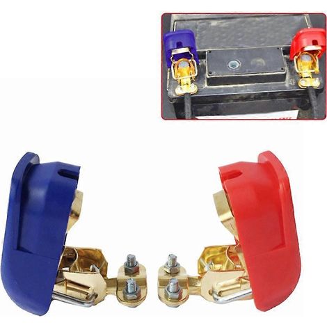 Une paire de clips de connexion à dégagement rapide, positif et négatif, compatibles avec les bornes de batterie automobile et les accessoires automobiles. (1/5)
