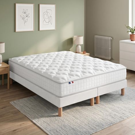 Ensemble matelas ressorts ASTRE sommier déco blanc 140x200cm (1/5)