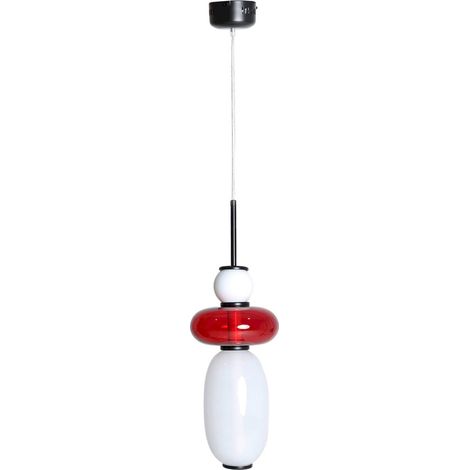 Suspension contemporaine en cristal et fer blanc et noir design - Blanc cristal et détails noirs (1/5)