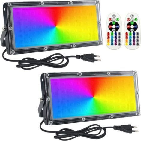 Projecteur LED couleur 50 W. 2 projecteurs LED RVB d'extérieur étanches P65 avec télécommande pour jardin. terrasse et éclairage intérieur (1/4)