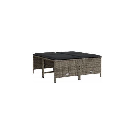 Tabourets de jardin avec coussins lot de 4 gris résine tressée (1/5)