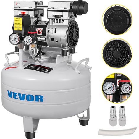 VEVOR Compresor de Aire 30 L Compresor Silencioso con Tanque 850 W 165 L / min Compresor de Aire Portátil para Reparación del Hogar, Inflado de Neumáticos, Limpieza de Suelos Radiantes