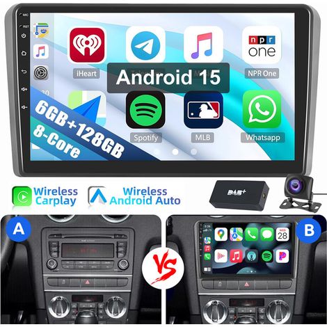 8 cœurs 6+128G Android 15 Pour Audi A3 S3 RS3 2003-2013 Autoradio Carplay GPS RDS WIFI 6+128G DAB CAM (1/5)