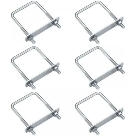 Un jeu de 6 boulons en U M6, boulons en U en acier inoxydable, avec écrous, rondelles et joints, pour la fixation de tuyaux (angle droit 70x35mm). (1/2)